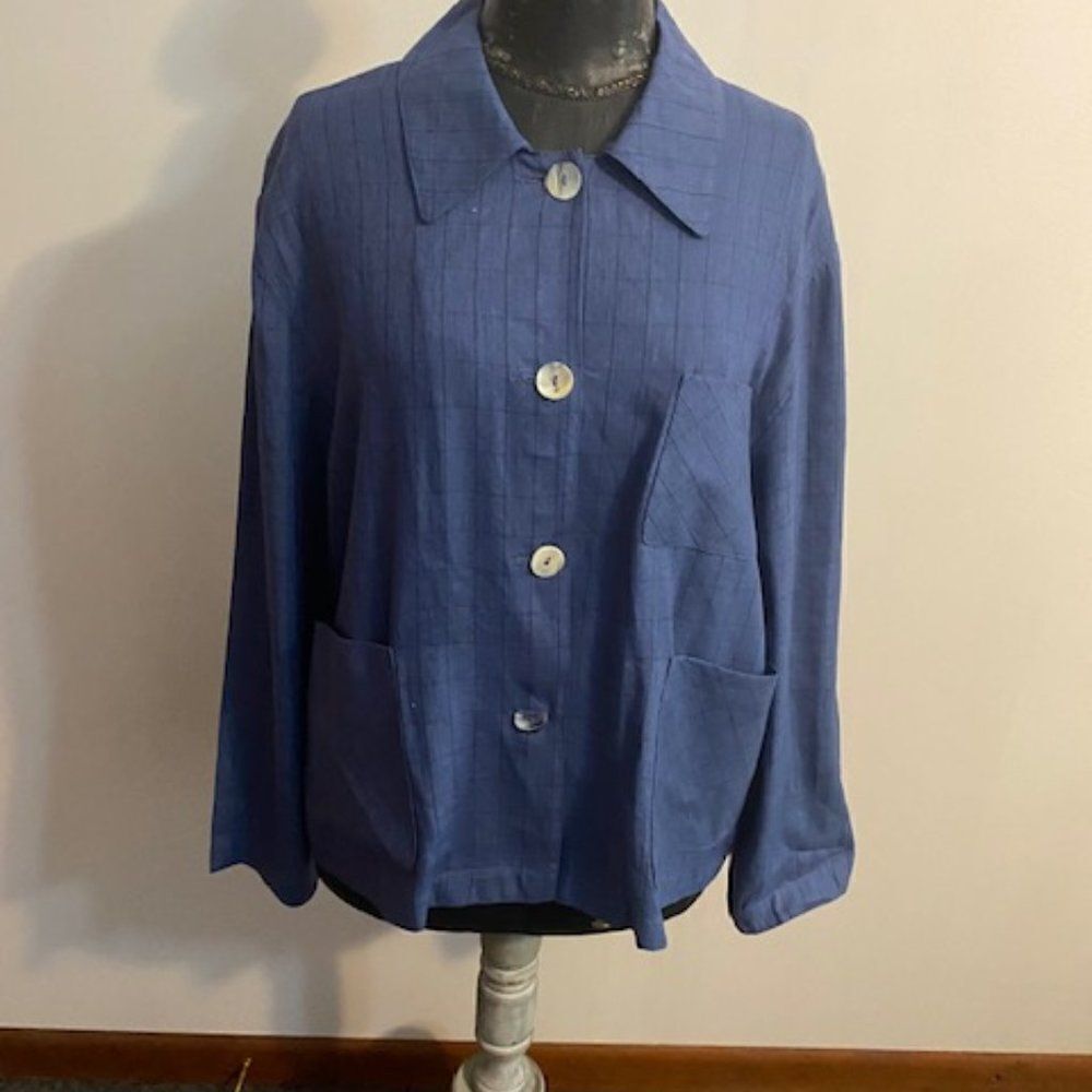 david N. Blue/Black plaid Linen blend blazer, size 12